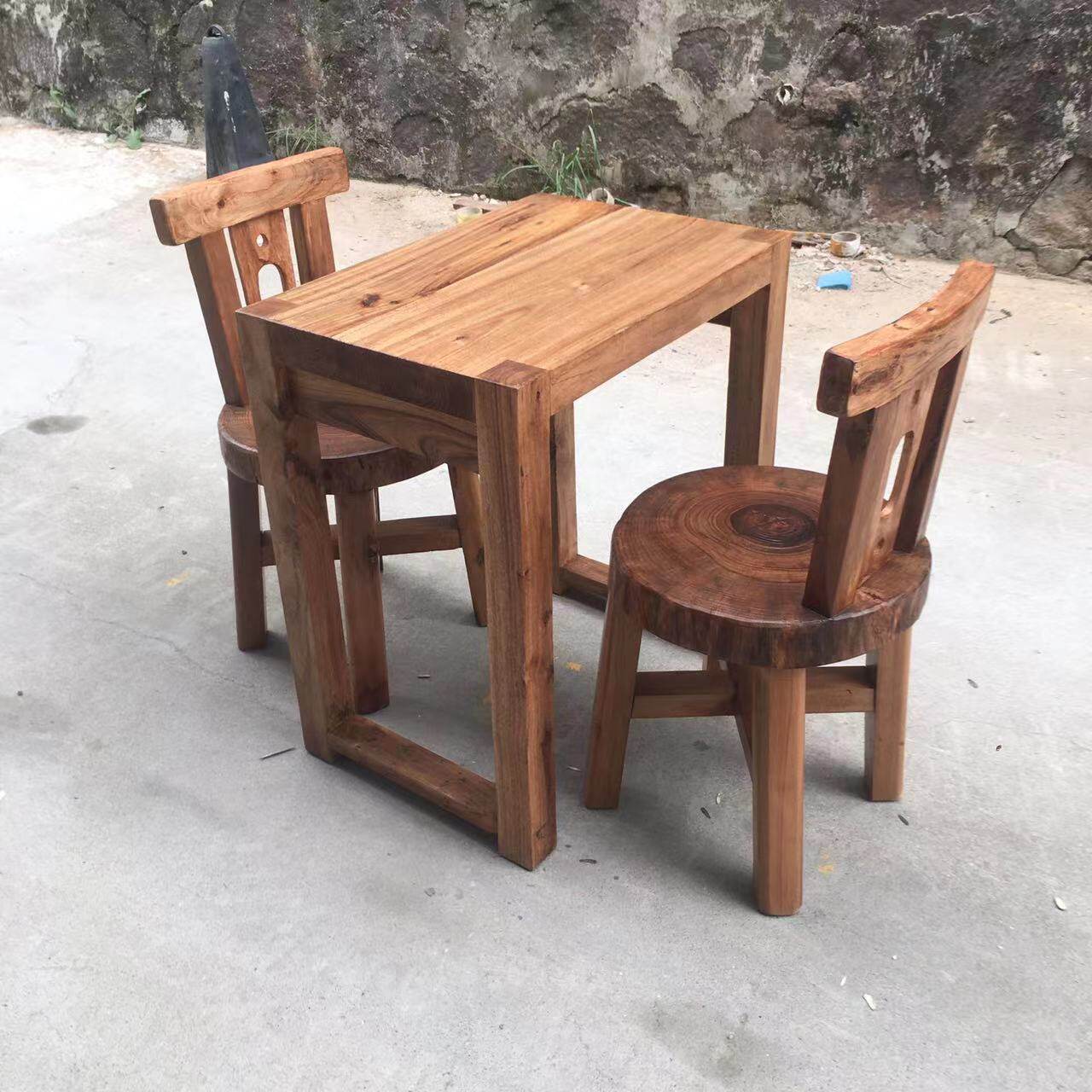 香樟木实木阳台小茶桌简约一桌两椅创意休闲茶桌椅组合三件套户外