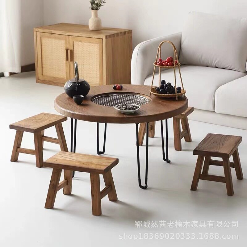 实木便携围炉煮茶户外烧烤桌椅