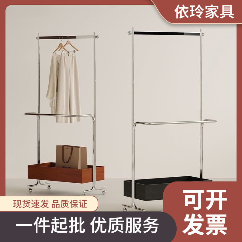 中古落地衣架现代不锈钢挂衣架衣帽架卧室移动家用收纳置物衣帽架