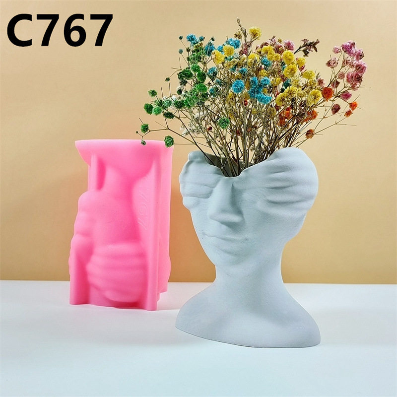 新款不看人脸花瓶硅胶模具 DIY遮眼女神花瓶石膏插花摆件滴胶模具