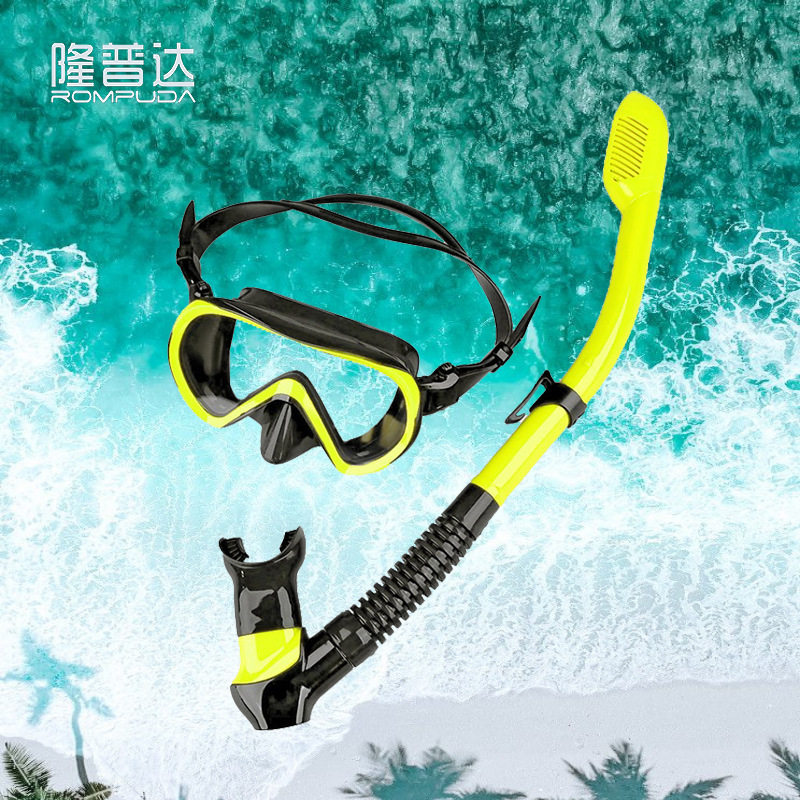 新款潜水套装单面镜液体硅胶钢化玻璃潜水镜蛙镜全干式呼吸管深潜