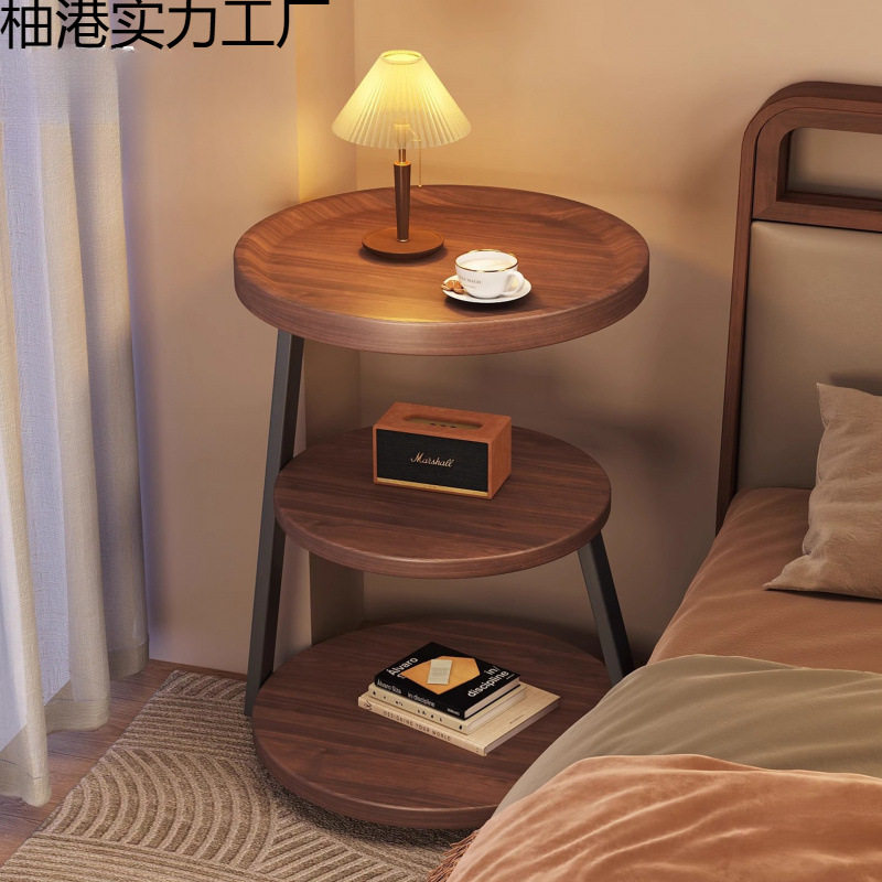 中古风床头柜沙发边几卧室家用小户型床边多层圆形床头置物架