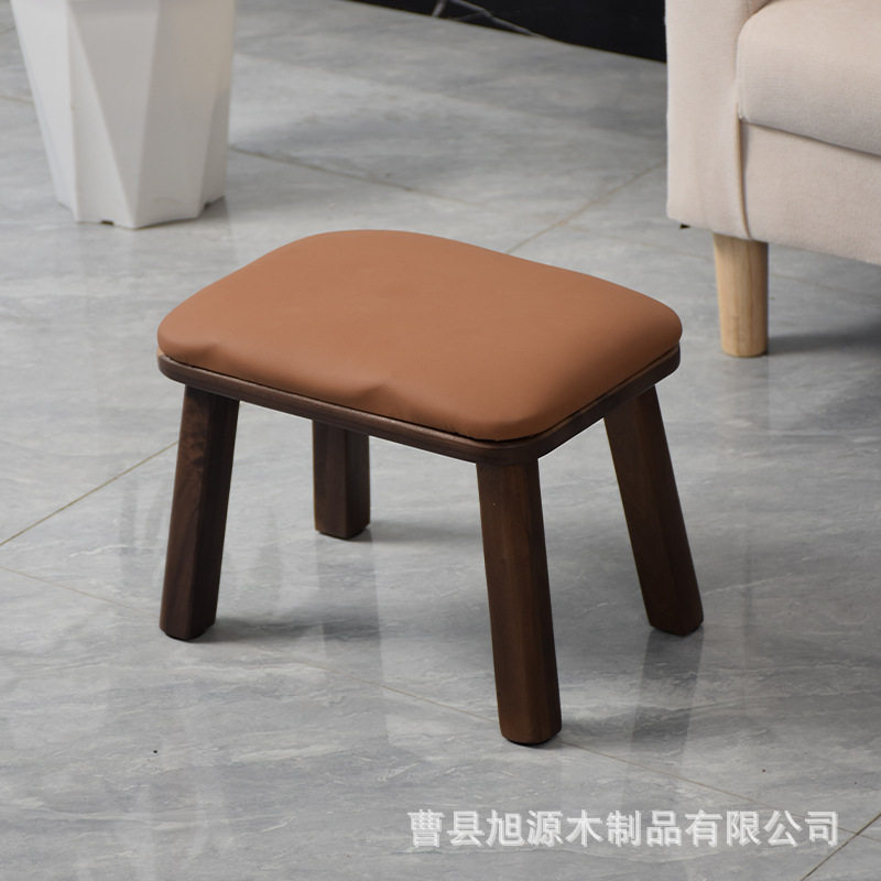 黑胡桃实木软包换鞋凳