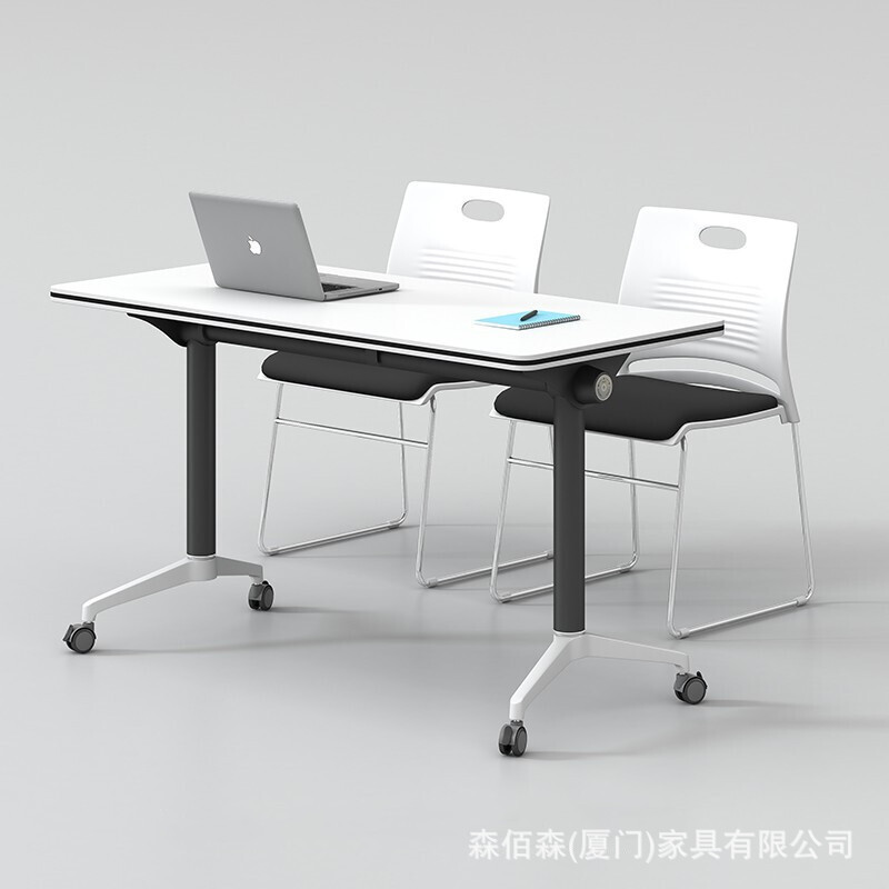 现代侧翻桌条桌会议培训带轮组合洽谈接待桌椅组合定制折叠可移动