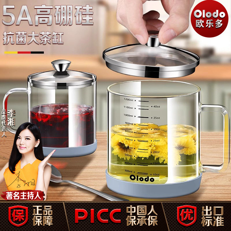 高硼硅玻璃水杯带刻度耐高温玻璃杯带盖杯子大容量办公室泡茶杯