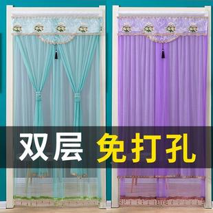 蕾丝长门帘免打孔夏季 四季 防蚊纱帘隔断帘半帘家用卧室防蝇魔术贴