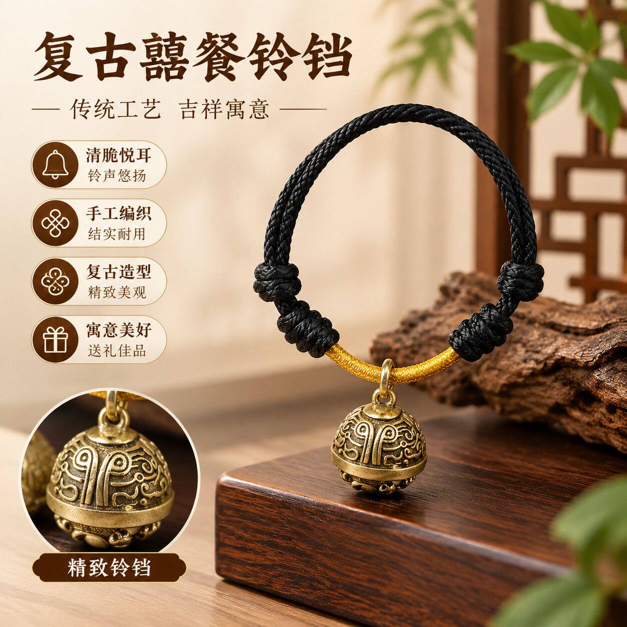 可调节防脱狗狗项圈黄铜大铃铛手工编织泰迪金毛小中大型宠物圈