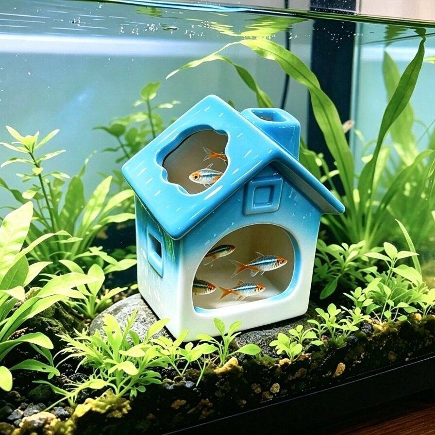 鱼缸造景陶瓷躲避屋 小鱼房子摆件 鱼虾繁殖躲藏屋水族箱装饰