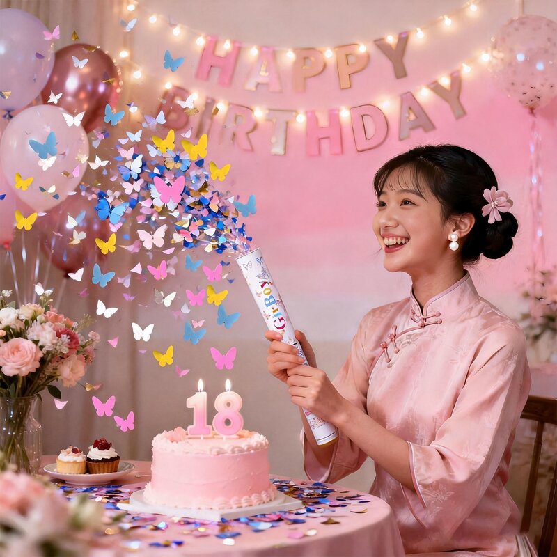 开业生日婚礼新款喜庆羽毛蝴蝶手持礼炮礼花聚会婚庆喷花筒