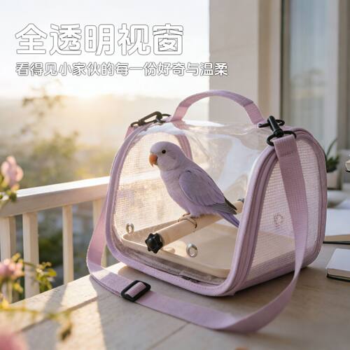 网红便携手提透气外出鸟笼大容量透明鹦鹉包小鸟出行随身外带笼子