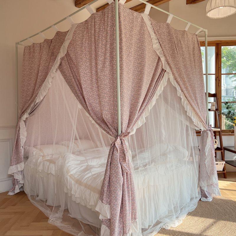 批宫廷家用卧室双层蚊帐床帘一体式床幔防尘顶遮光布帘挡风加厚保