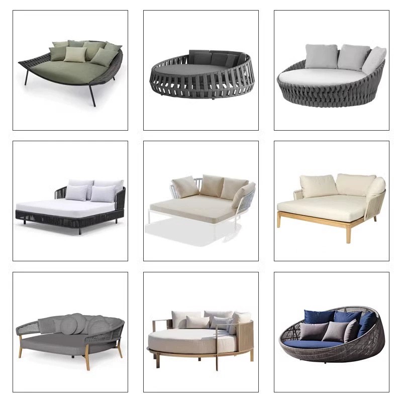 北欧别墅庭院躺床户外庭院花园藤沙发圆床露天酒店民宿泳池大圆床