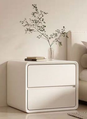IL轻奢实木床头柜简约现代小型创意家用卧室床边柜白色奶油风储物
