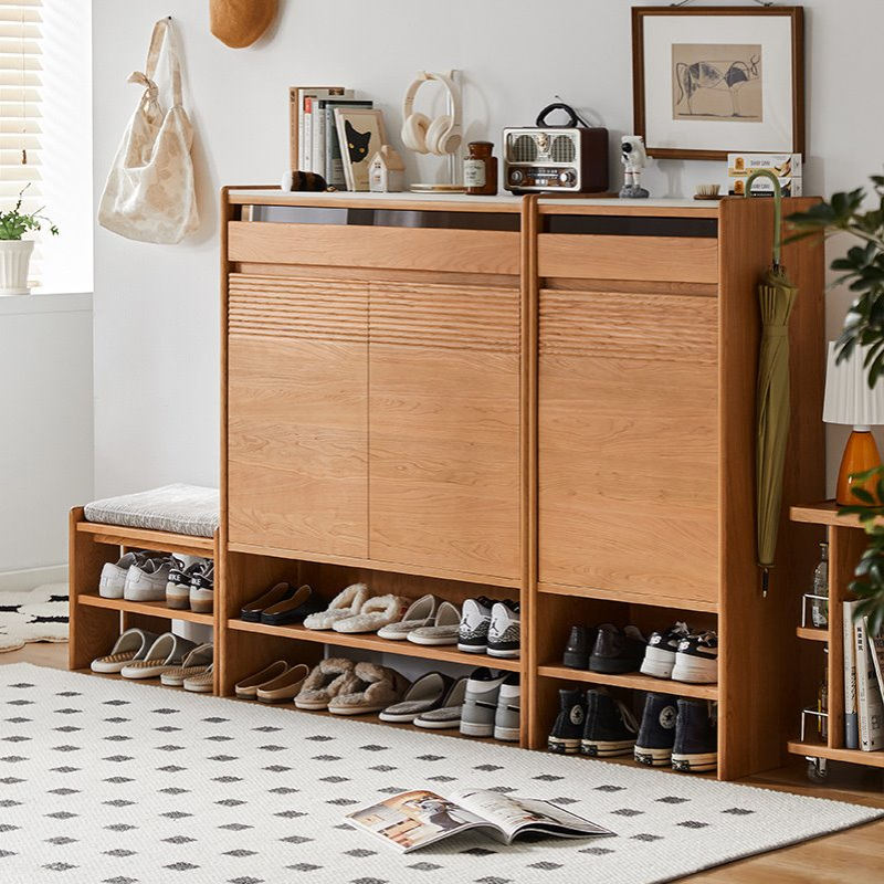 北陌家具实木鞋柜玄关柜一体原木风日式樱桃木家用门口入户换鞋凳