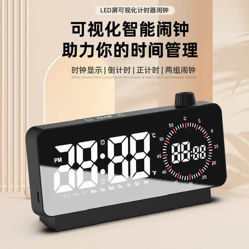 2024新款LED双屏可视化计时器时间管理正倒计时双显示计时器闹钟