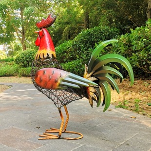 别墅庭院户外花园景区造景创意装饰铁艺品动物仿真铁线公鸡摆件