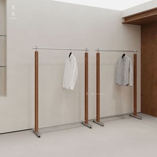 买手店带轮中岛货架侧挂架服装店展示架陈列架落地式不锈钢挂衣架