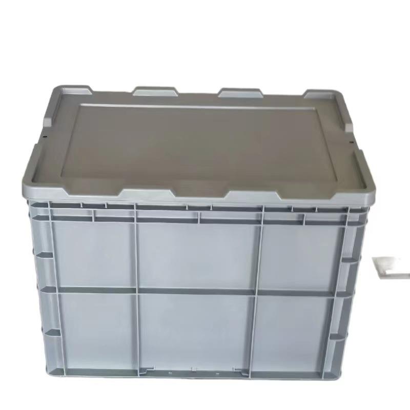 平度加厚EU4644灰色带盖塑料箱600*400*450电子配件翻盖周转箱
