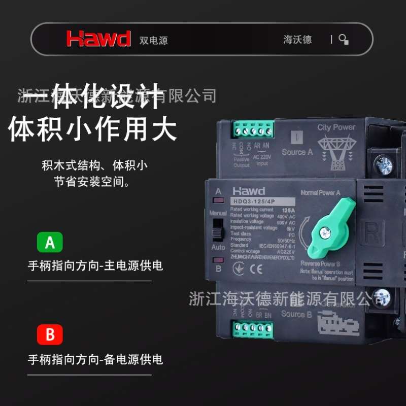 双电源自动转换开关2P230V 4P 400V125Apc级家用不断电自动切换器