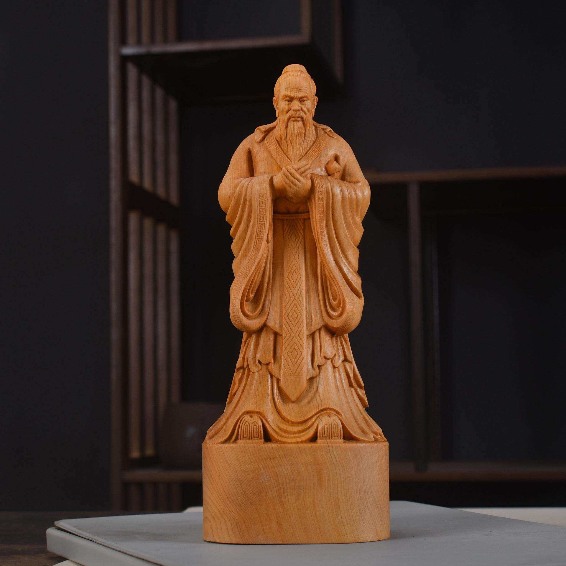 崖柏木雕孔子圣人儒教始祖孔夫子人物摆件家居教师节送礼工艺摆件