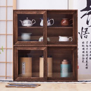 茶具多宝格面展示架博古架 实木桌储物柜置物架子防尘收纳盒新款