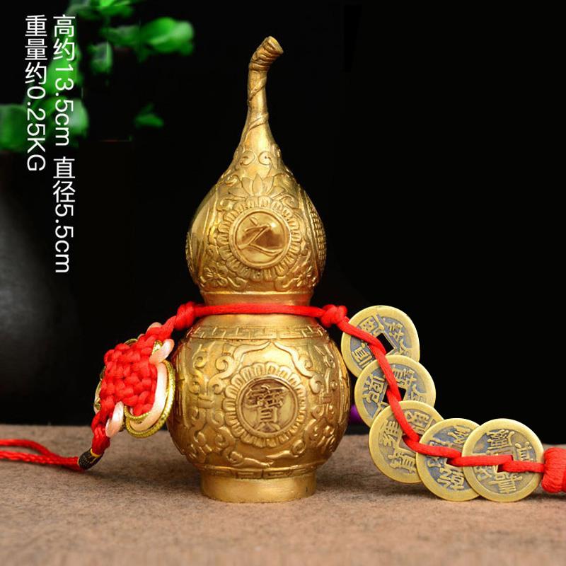 铜葫芦摆件纯黄铜五帝钱挂件门对门玄关家居摆件小号开口开盖空心