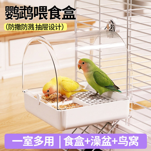 新款鹦鹉屋顶透明喂食器防溅洒