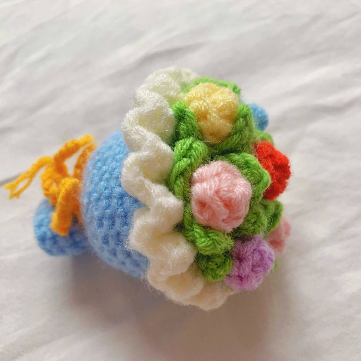 教师节手工毛线迷你玫瑰花束成品钥匙扣女挂件仿花礼品