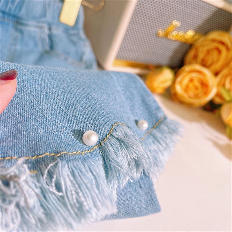 中小童2023春秋装新款儿童时尚纯色牛仔裤女童微张喇叭裤长裤童装