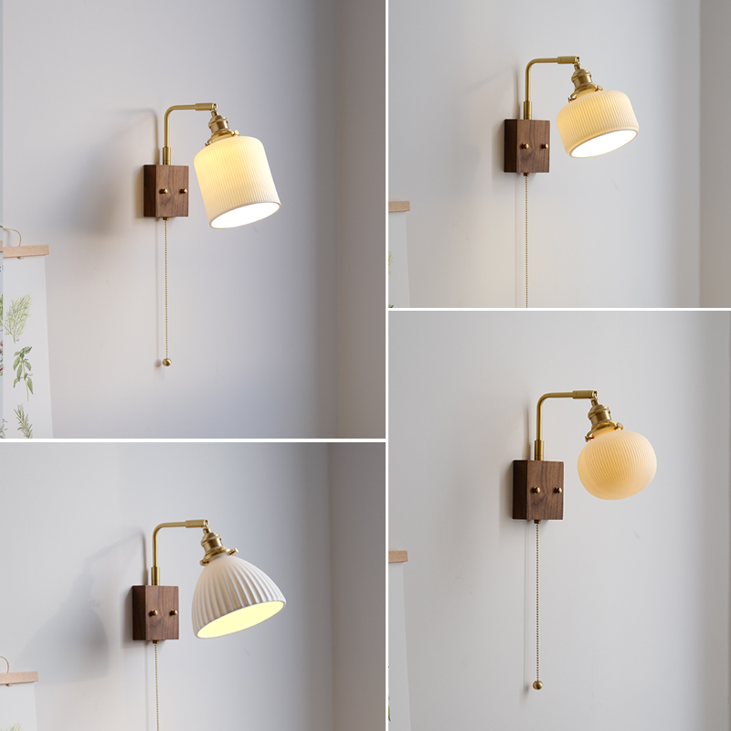 法式中古床头灯陶瓷壁灯现代简约客厅墙灯卧室带开关高级感灯具