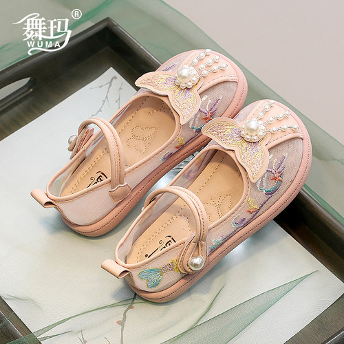 女童鞋子儿童汉服鞋2024新款夏款女孩网纱夏季古装马面裙中国风鞋