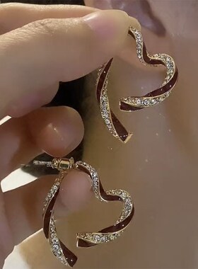 前后戴红色爱心耳环新款轻奢独特气质耳饰女秋冬小众设计高级耳饰