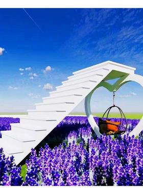大型创意网红云端天梯田园打卡拍照场景道具不锈钢楼梯造型摆件