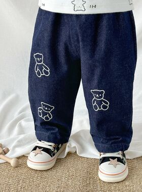 儿童宽松牛仔裤宝宝外出休闲长裤中小童萝卜裤男女孩百搭春秋冬裤
