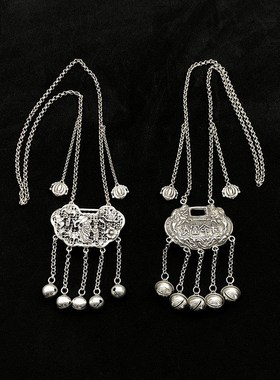 长命富贵 彷古做旧彷老银厚重长命锁毛衣炼 旗袍古风古装精致项炼