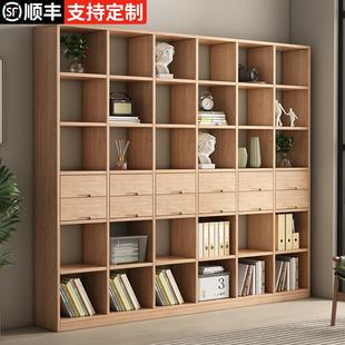 纯实木书架落地置物架一体靠墙儿童书柜储物柜展示柜定制窗柜子