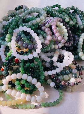 新疆天然和田碧玉手串老坑冰底无黑点菠菜绿男女款碧玉手链尾货