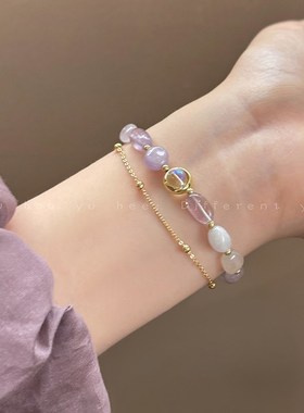 夏日双层叠戴葡萄石串珠手链女2024年新款超仙手串小众设计感手饰