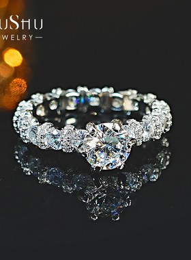 轻奢人工钻戒925银求婚礼物戒指镶嵌高碳钻百搭气质闺蜜满钻时尚