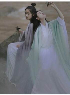 古装白色小龙女汉服唐装仙女装舞蹈影楼写真侠女演出服儿童成人款
