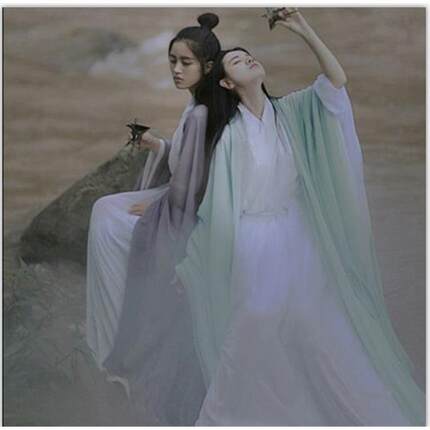 古装白色小龙女汉服唐装仙女装舞蹈影楼写真侠女演出服儿童成人款