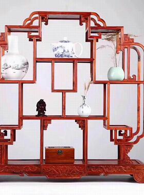 大红酸方形多宝阁博古架底部圆角设计螺旋圆圈状 榫卯设计