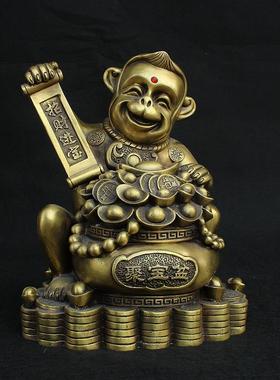 招财进宝猴子纯铜猴摆件聚宝盆猴招财猴吉祥摆设家居装饰风水铜器