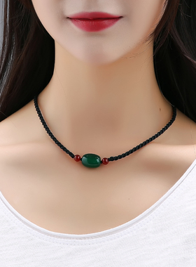 绿玛链项链女款夏天百搭颈链脖子装饰品简单水晶锁骨链短款小清新