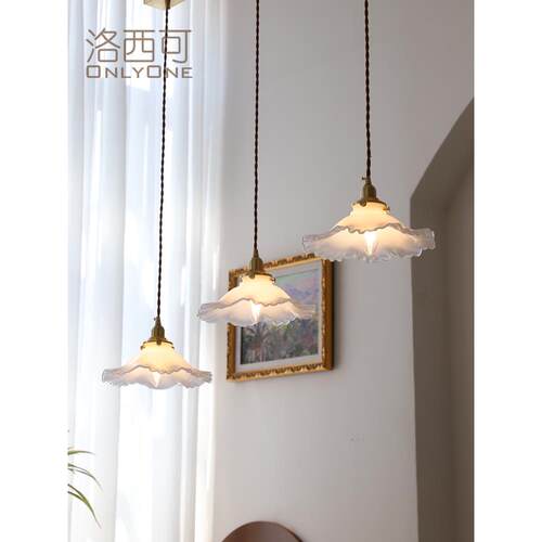 洛西可 真玉料餐厅三头小吊灯 法式复古玻璃现代日式民宿吧台灯具