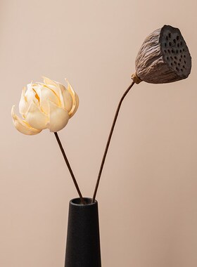中式禅意花瓶感黑色摆件桌面办公室干花花束M客厅摆设一枝花高秀