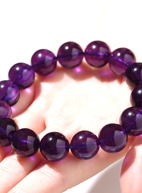 天然乌拉圭紫水晶手链男女款大颗粒深紫晶三圈手串生日礼物饰品