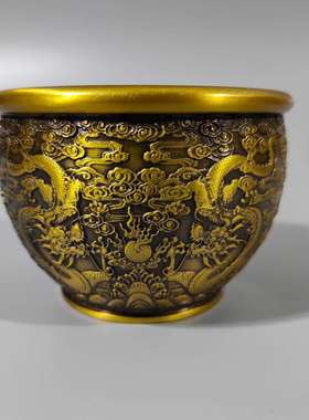 纯铜收灰缸纯铜烟灰缸家用室内中式客厅办公室家居饰品创意烟缸摆