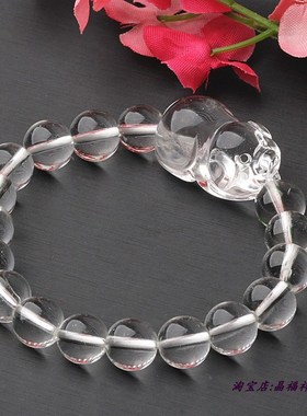 天然白水晶小猪手串 生肖猪男女款手链礼物风水转运小猪水晶饰品