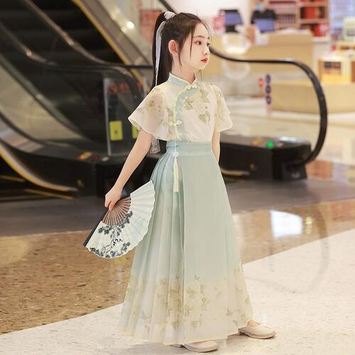 女童汉服2024新款马面裙套装小女孩中国风古装明制唐装儿童夏季裙